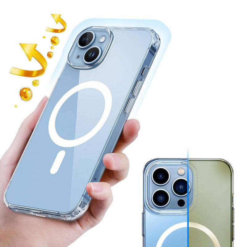 Bal-z Apple iPhone 15 Plus Kılıf M-safe Şarj Özellikli Şeffaf Sert PC  Embos Kapak