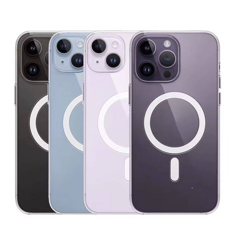 Bal-z Apple iPhone 15 Plus Kılıf M-safe Şarj Özellikli Şeffaf Sert PC  Embos Kapak