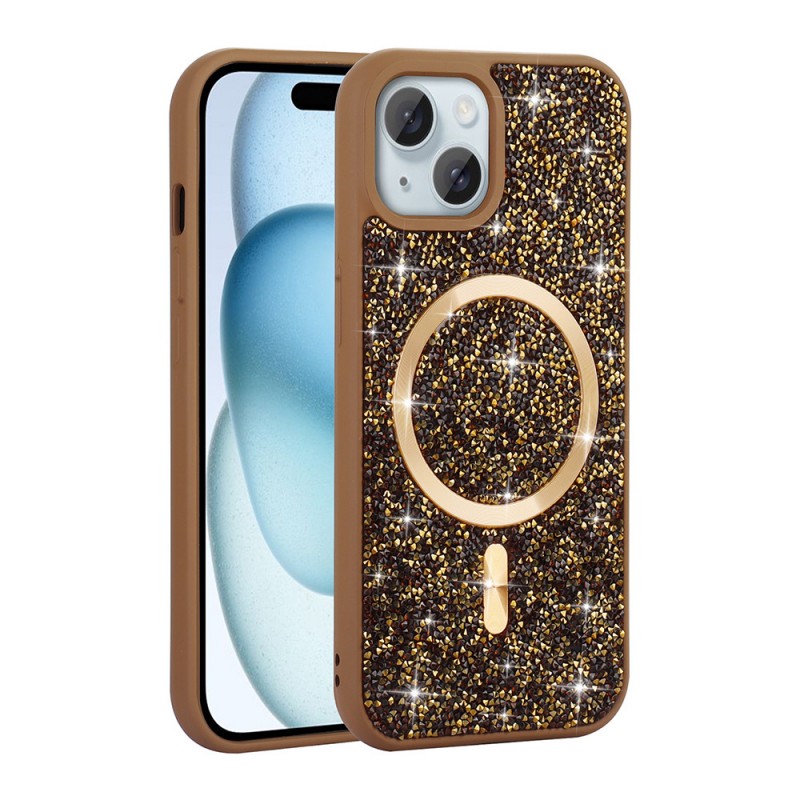 Bal-z Apple iPhone 15 Plus Kılıf Pırlanta Tasarımlı M-safe Şarj Özellikli Zore Mozaik Silikon Kapak