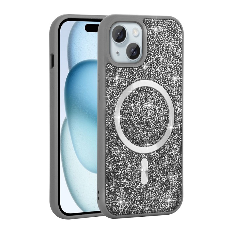 Bal-z Apple iPhone 15 Plus Kılıf Pırlanta Tasarımlı M-safe Şarj Özellikli Zore Mozaik Silikon Kapak