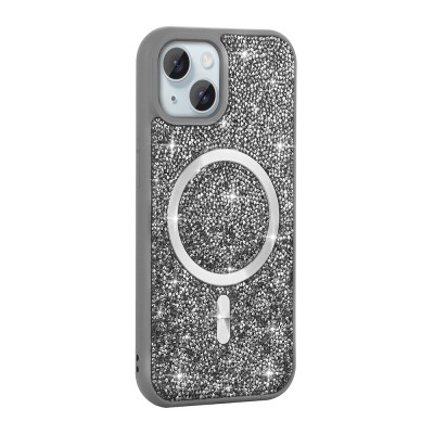 Bal-z Apple iPhone 15 Plus Kılıf Pırlanta Tasarımlı M-safe Şarj Özellikli Zore Mozaik Silikon Kapak