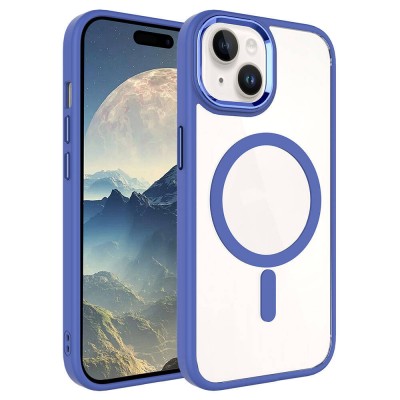 Bal-z Apple iPhone 15 Plus Kılıf Wireless Şarj Özellikli  Krom M-safe Silikon Kapak