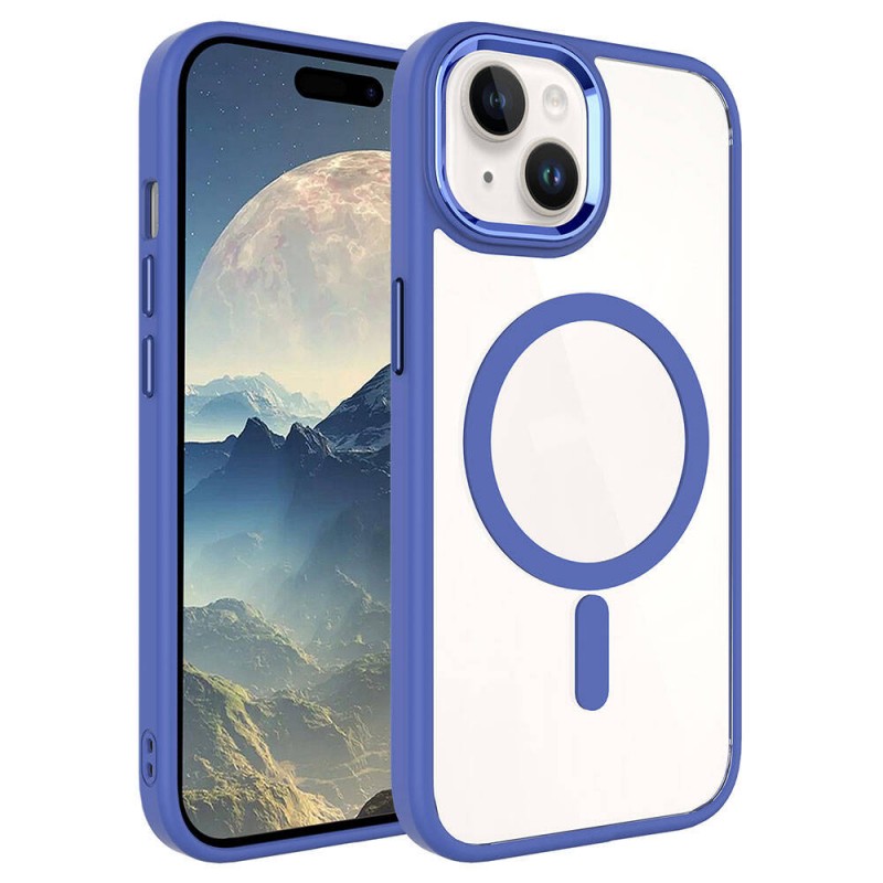 Bal-z Apple iPhone 15 Plus Kılıf Wireless Şarj Özellikli  Krom M-safe Silikon Kapak