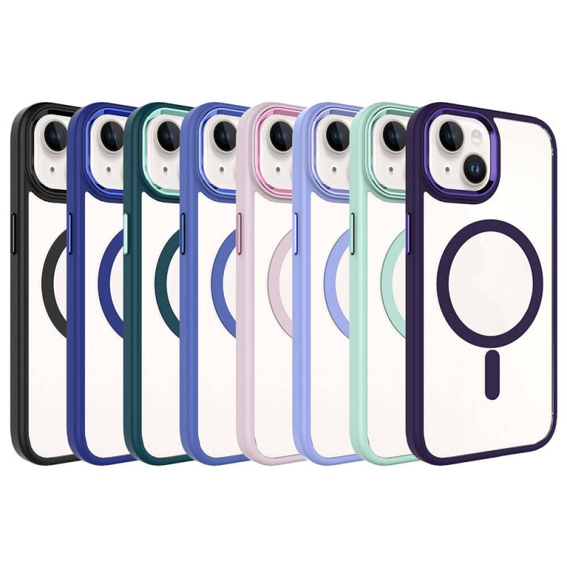 Bal-z Apple iPhone 15 Plus Kılıf Wireless Şarj Özellikli  Krom M-safe Silikon Kapak