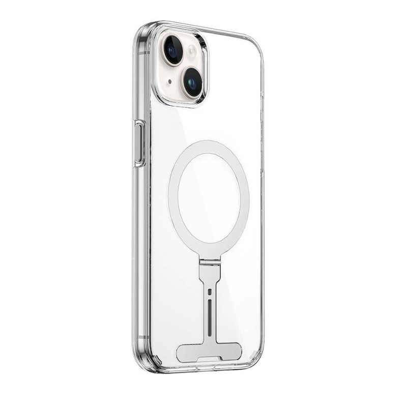 Bal-z Apple iPhone 15 Plus Kılıf Wiwu FYY-014 M-safe Şarj Özellikli Alüminyum Alaşım Metal Standlı Şeffaf Kapak