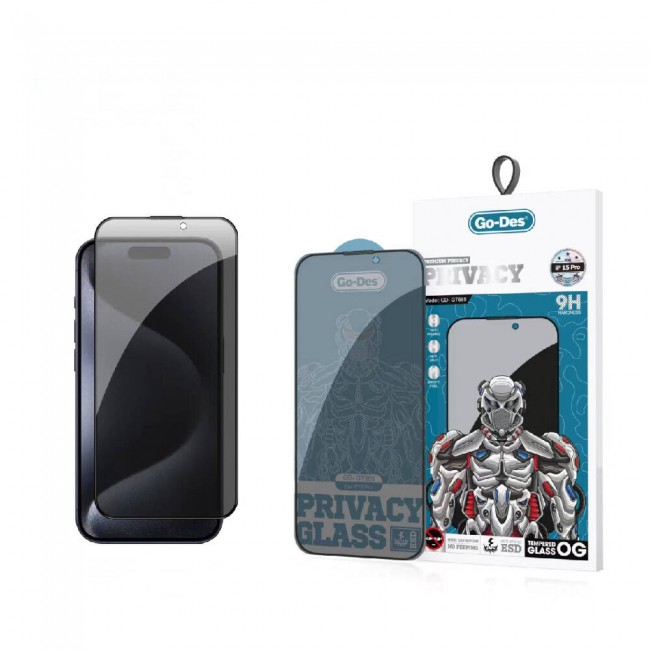Apple iPhone 15 Pro Go Des 9D Full Cover Privacy Temperli Cam Ekran Koruyucu Apple iPhone 15 Pro Go Des 9D Full Cover Privacy Temperli Cam Ekran Koruyucu