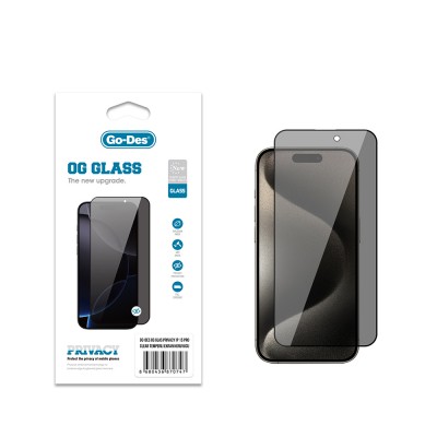 Bal-z Apple iPhone 15 Pro Go Des OG Glass Privacy Antistatik Temperli Cam Ekran Koruyucu