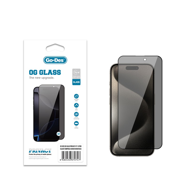 Bal-z Apple iPhone 15 Pro Go Des OG Glass Privacy Antistatik Temperli Cam Ekran Koruyucu