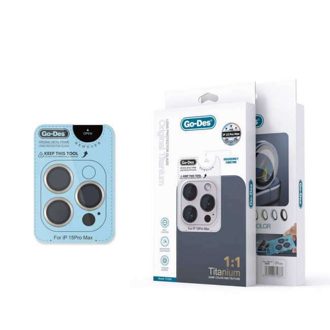 Apple iPhone 15 Pro Go Des Titanium Premium Temperli Kamera Lens Koruyucu Apple iPhone 15 Pro Go Des Titanium Premium Temperli Kamera Lens Koruyucu