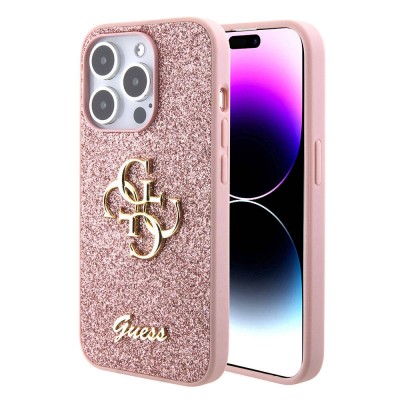 Bal-z Apple iPhone 15 Pro Kılıf Guess Orjinal Lisanslı 4G Büyük Metal Logolu Glitter Kapak
