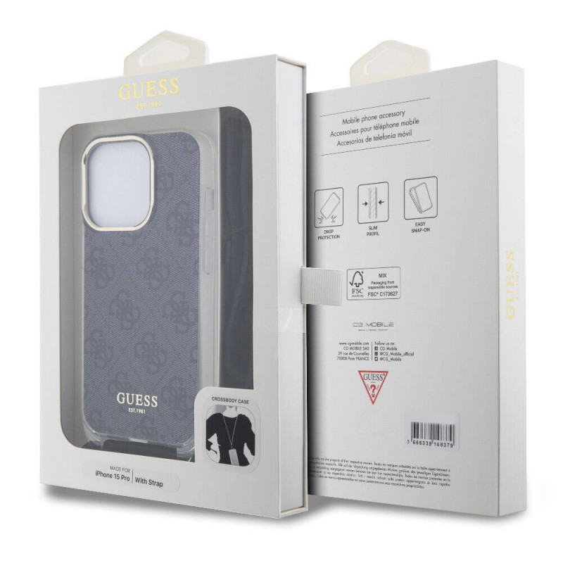 Bal-z Apple iPhone 15 Pro Kılıf Guess Orjinal Lisanslı Çapraz Kordon 4G Desenli Kapak