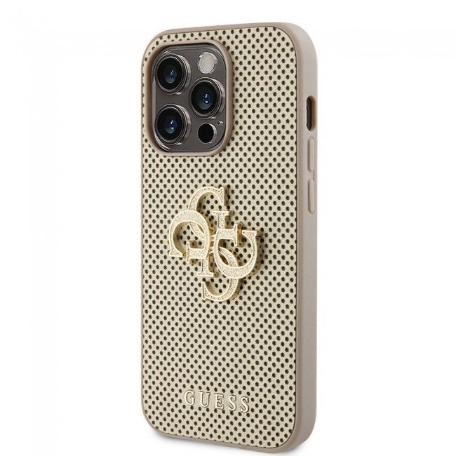 Apple iPhone 15 Pro Kılıf Guess Orjinal Lisanslı Delikli Yazı ve 4G Glitter Büyük Metal Logolu Kapak Apple iPhone 15 Pro Kılıf Guess Orjinal Lisanslı Delikli Yazı ve 4G Glitter Büyük Metal Logolu Kapak