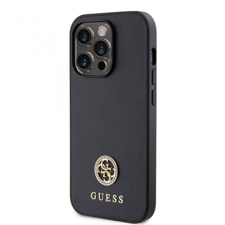 Apple iPhone 15 Pro Kılıf Guess Orjinal Lisanslı Deri 4G Metal Logo Strass Kapak