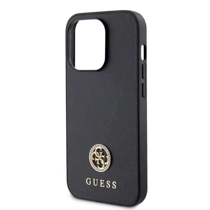 Bal-z Apple iPhone 15 Pro Kılıf Guess Orjinal Lisanslı Deri 4G Metal Logo Strass Kapak