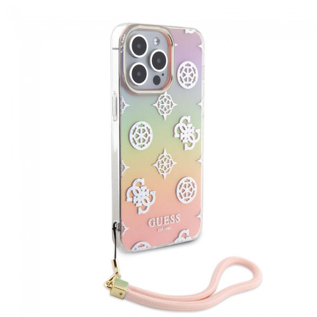 Apple iPhone 15 Pro Kılıf Guess Orjinal Lisanslı Desenli Yazı Logolu Askı İpli Holografik Glitter Peony Kapak Apple iPhone 15 Pro Kılıf Guess Orjinal Lisanslı Desenli Yazı Logolu Askı İpli Holografik Glitter Peony Kapak