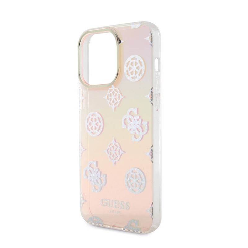Bal-z Apple iPhone 15 Pro Kılıf Guess Orjinal Lisanslı Desenli Yazı Logolu Askı İpli Holografik Glitter Peony Kapak