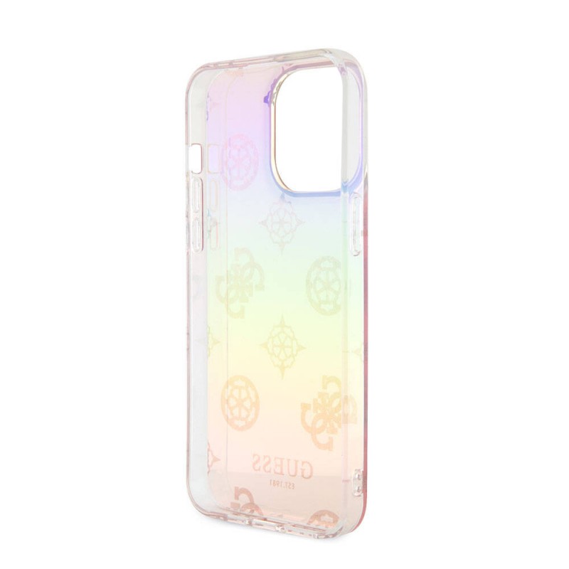 Bal-z Apple iPhone 15 Pro Kılıf Guess Orjinal Lisanslı Desenli Yazı Logolu Askı İpli Holografik Glitter Peony Kapak