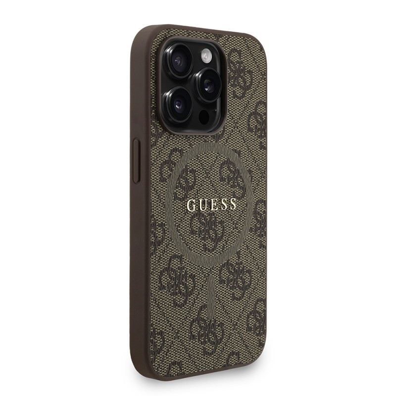 Bal-z Apple iPhone 15 Pro Kılıf Guess Orjinal Lisanslı M-safe Şarj Özellikli PU Deri Bilek Askı İpli Yazı Logolu Kapak