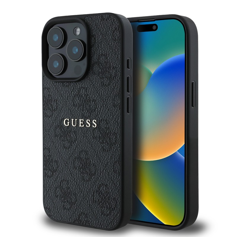 Bal-z Apple iPhone 15 Pro Kılıf Guess Orjinal Lisanslı M-safe Şarj Özellikli 4G Desen Yazı Logolu Kapak