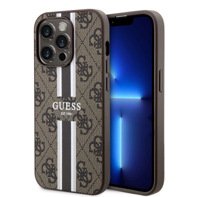 Bal-z Apple iPhone 15 Pro Kılıf Guess Orjinal Lisanslı M-safe Şarj Özellikli 4G Şerit Tasarımlı Printed Kapak