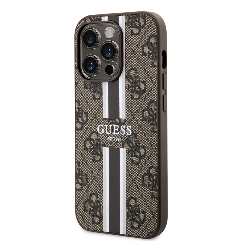 Bal-z Apple iPhone 15 Pro Kılıf Guess Orjinal Lisanslı M-safe Şarj Özellikli 4G Şerit Tasarımlı Printed Kapak