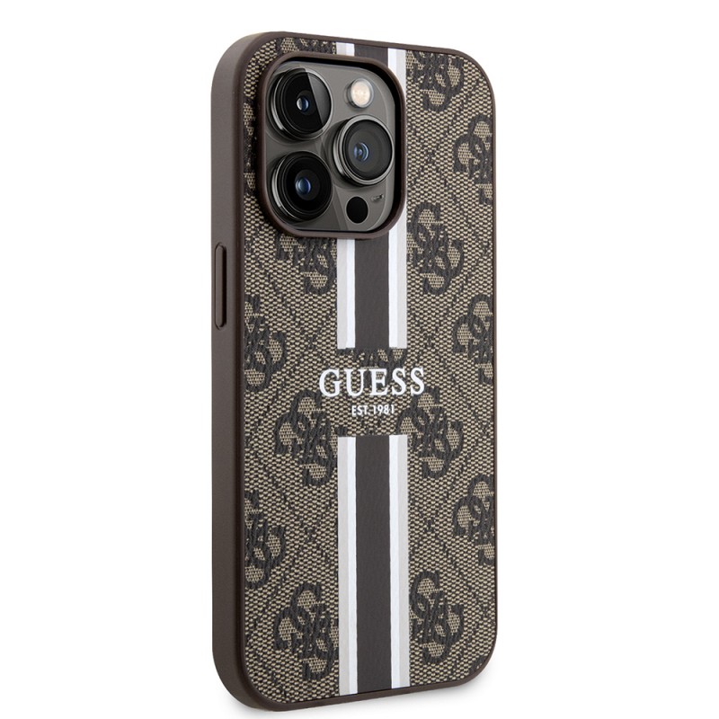 Bal-z Apple iPhone 15 Pro Kılıf Guess Orjinal Lisanslı M-safe Şarj Özellikli 4G Şerit Tasarımlı Printed Kapak