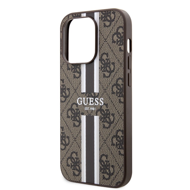 Bal-z Apple iPhone 15 Pro Kılıf Guess Orjinal Lisanslı M-safe Şarj Özellikli 4G Şerit Tasarımlı Printed Kapak