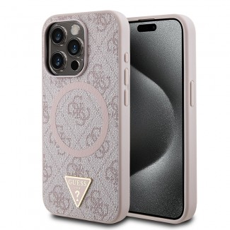 Apple iPhone 15 Pro Kılıf Guess Orjinal Lisanslı M-safe Şarj Özellikli PU Üçgen Logo 4G Desenli Kapak Apple iPhone 15 Pro Kılıf Guess Orjinal Lisanslı M-safe Şarj Özellikli PU Üçgen Logo 4G Desenli Kapak