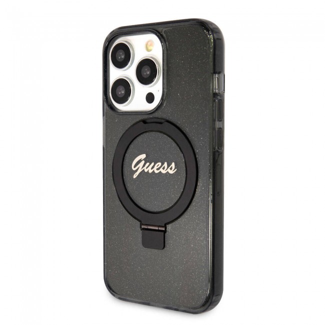 Apple iPhone 15 Pro Kılıf Guess Orjinal Lisanslı Magsafe Şarj Özellikli Simli Arka Yüzey Ring Standlı Kapak Apple iPhone 15 Pro Kılıf Guess Orjinal Lisanslı Magsafe Şarj Özellikli Simli Arka Yüzey Ring Standlı Kapak
