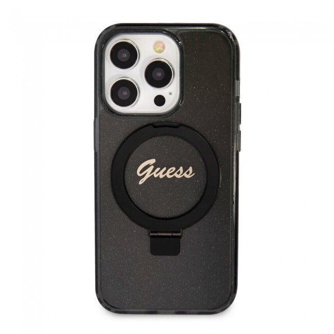 Apple iPhone 15 Pro Kılıf Guess Orjinal Lisanslı Magsafe Şarj Özellikli Simli Arka Yüzey Ring Standlı Kapak Apple iPhone 15 Pro Kılıf Guess Orjinal Lisanslı Magsafe Şarj Özellikli Simli Arka Yüzey Ring Standlı Kapak