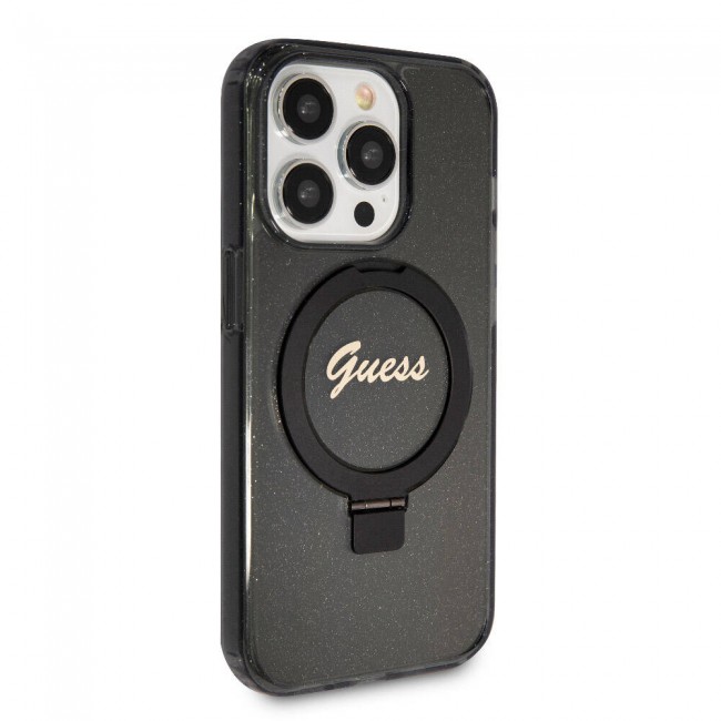 Apple iPhone 15 Pro Kılıf Guess Orjinal Lisanslı Magsafe Şarj Özellikli Simli Arka Yüzey Ring Standlı Kapak Apple iPhone 15 Pro Kılıf Guess Orjinal Lisanslı Magsafe Şarj Özellikli Simli Arka Yüzey Ring Standlı Kapak
