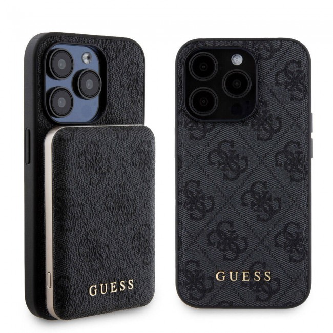 Apple iPhone 15 Pro Kılıf Guess Orjinal Lisanslı Magsafe Şarj Özellikli Yazı Logolu 4G Desenli Kapak + Powerbank 5000mAh 2in1 Set Apple iPhone 15 Pro Kılıf Guess Orjinal Lisanslı Magsafe Şarj Özellikli Yazı Logolu 4G Desenli Kapak + Powerbank 5000mAh 2in1 Set