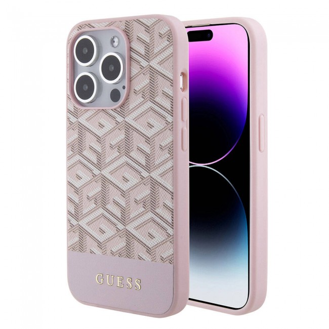 Apple iPhone 15 Pro Kılıf Guess Orjinal Lisanslı Magsafe Şarj Özellikli Yazı Logolu GCube Desenli Kapak Apple iPhone 15 Pro Kılıf Guess Orjinal Lisanslı Magsafe Şarj Özellikli Yazı Logolu GCube Desenli Kapak
