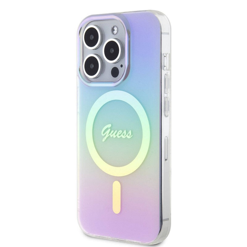 Bal-z Apple iPhone 15 Pro Kılıf Guess Orjinal Lisanslı M-safe Şarj Özellikli Yazı Logolu Iridescent Kapak
