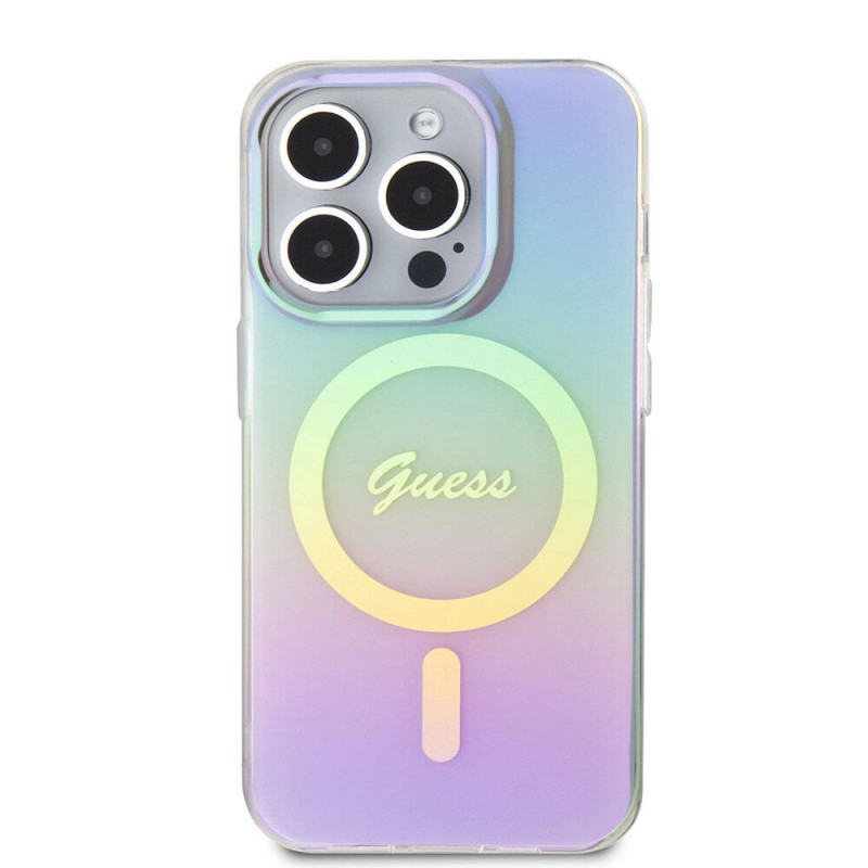 Bal-z Apple iPhone 15 Pro Kılıf Guess Orjinal Lisanslı M-safe Şarj Özellikli Yazı Logolu Iridescent Kapak