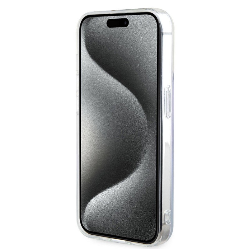 Bal-z Apple iPhone 15 Pro Kılıf Guess Orjinal Lisanslı M-safe Şarj Özellikli Yazı Logolu Iridescent Kapak