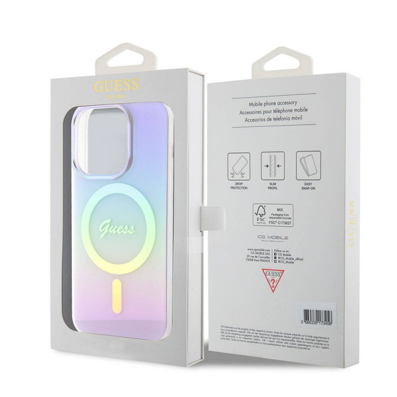 Bal-z Apple iPhone 15 Pro Kılıf Guess Orjinal Lisanslı M-safe Şarj Özellikli Yazı Logolu Iridescent Kapak