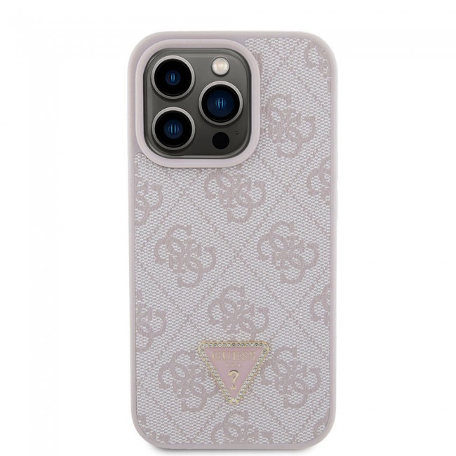 Apple iPhone 15 Pro Kılıf Guess Orjinal Lisanslı PU Deri Taşlı Üçgen Logo 4G Desenli Strass Kapak Apple iPhone 15 Pro Kılıf Guess Orjinal Lisanslı PU Deri Taşlı Üçgen Logo 4G Desenli Strass Kapak