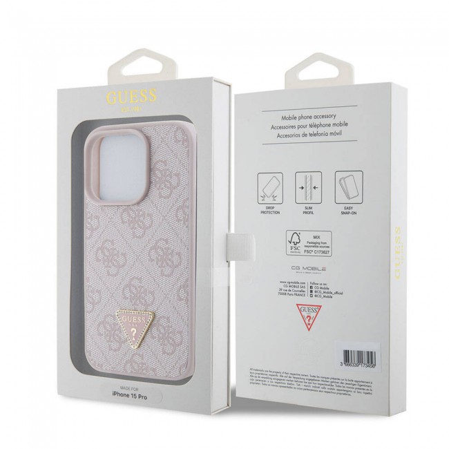 Apple iPhone 15 Pro Kılıf Guess Orjinal Lisanslı PU Deri Taşlı Üçgen Logo 4G Desenli Strass Kapak Apple iPhone 15 Pro Kılıf Guess Orjinal Lisanslı PU Deri Taşlı Üçgen Logo 4G Desenli Strass Kapak