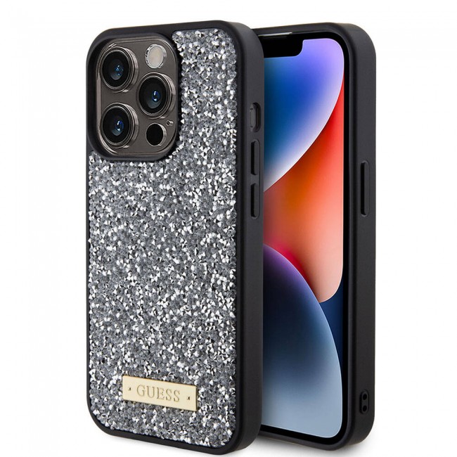 Apple iPhone 15 Pro Kılıf Guess Orjinal Lisanslı Taşlı Arka Yüzey Metal Yazı Logolu Kapak Apple iPhone 15 Pro Kılıf Guess Orjinal Lisanslı Taşlı Arka Yüzey Metal Yazı Logolu Kapak
