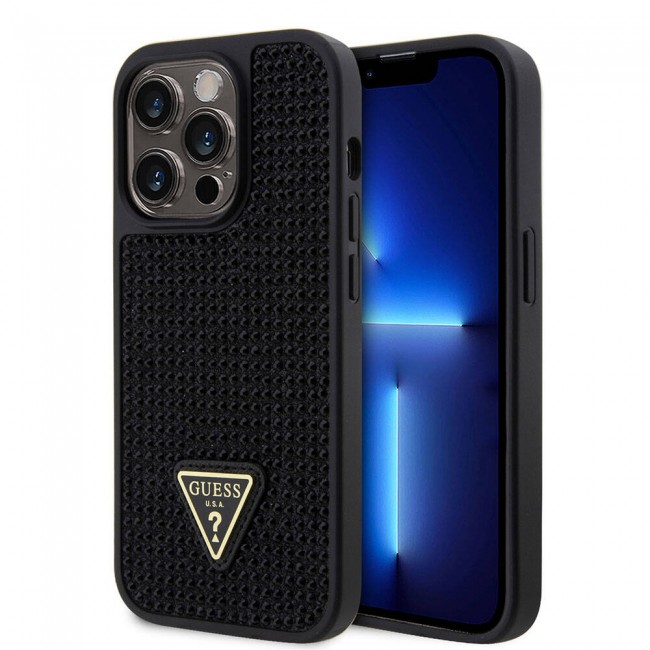 Apple iPhone 15 Pro Kılıf Guess Orjinal Lisanslı Taşlı Arka Yüzey Üçgen Logolu Kapak Apple iPhone 15 Pro Kılıf Guess Orjinal Lisanslı Taşlı Arka Yüzey Üçgen Logolu Kapak