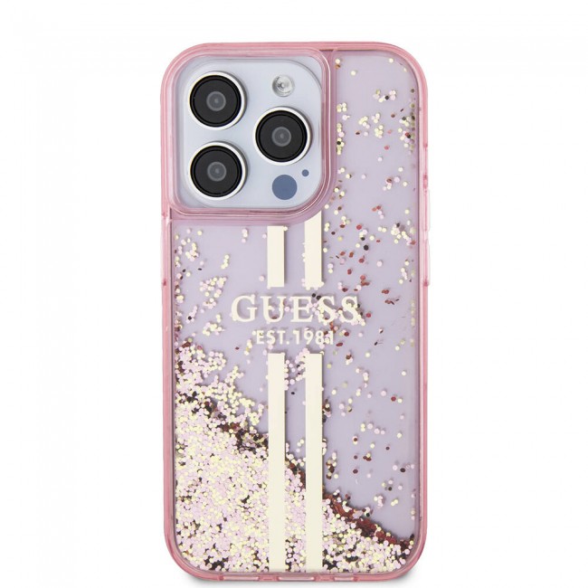 Apple iPhone 15 Pro Kılıf Guess Orjinal Lisanslı Transparan Sıvılı Simli Altın Çizgili Kapak Apple iPhone 15 Pro Kılıf Guess Orjinal Lisanslı Transparan Sıvılı Simli Altın Çizgili Kapak