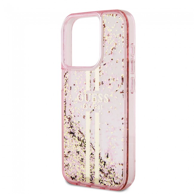 Apple iPhone 15 Pro Kılıf Guess Orjinal Lisanslı Transparan Sıvılı Simli Altın Çizgili Kapak Apple iPhone 15 Pro Kılıf Guess Orjinal Lisanslı Transparan Sıvılı Simli Altın Çizgili Kapak