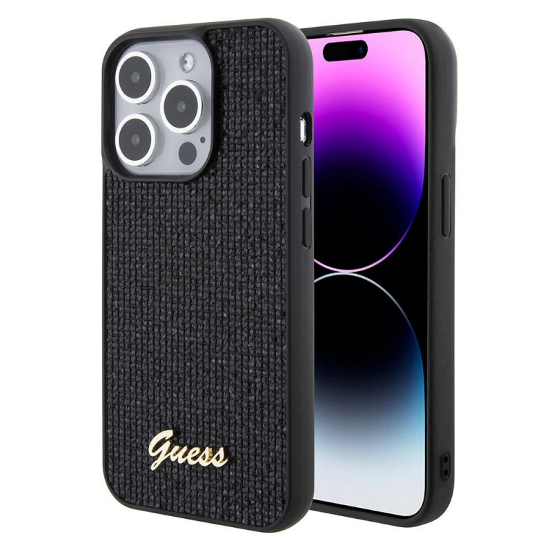 Bal-z Apple iPhone 15 Pro Kılıf Guess Orjinal Lisanslı Yazı Logolu Disco Script Metal Kapak