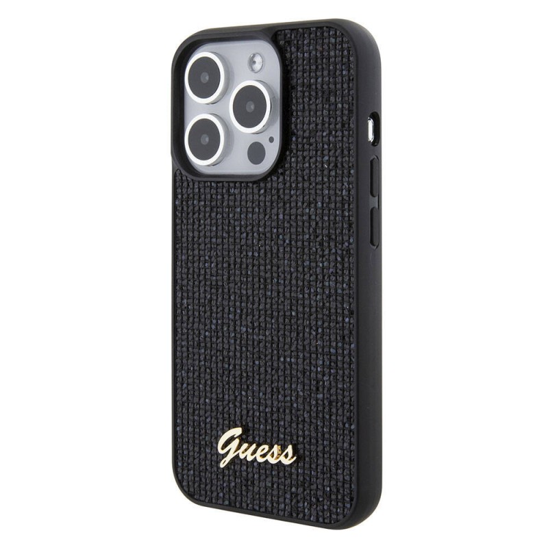 Bal-z Apple iPhone 15 Pro Kılıf Guess Orjinal Lisanslı Yazı Logolu Disco Script Metal Kapak
