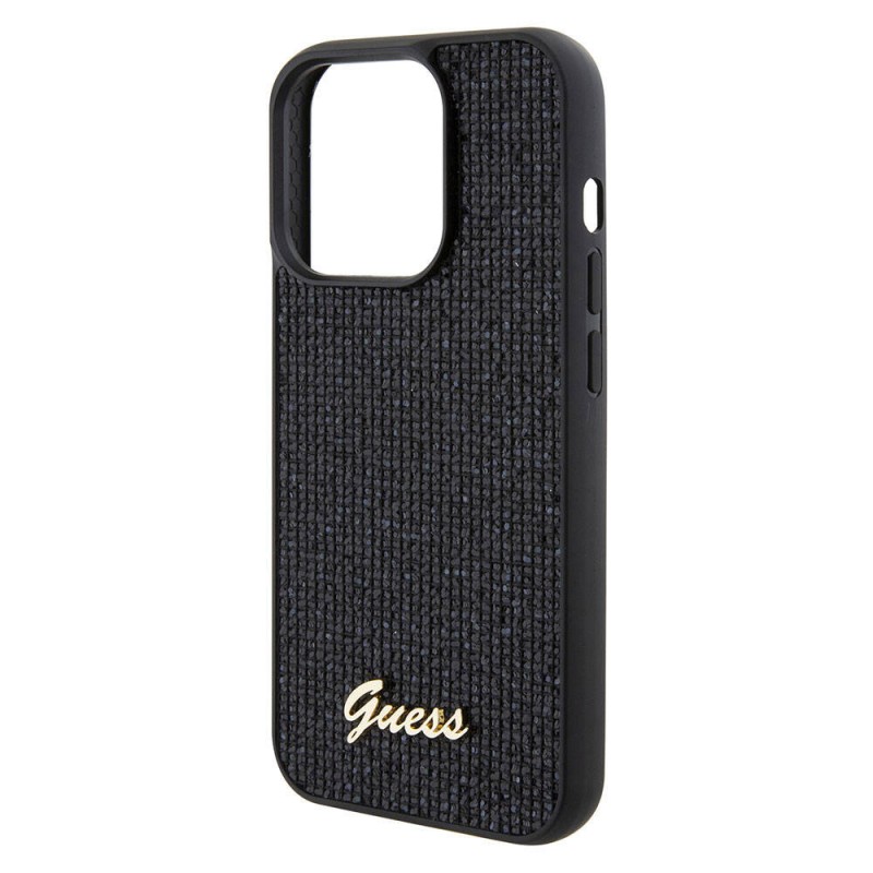 Bal-z Apple iPhone 15 Pro Kılıf Guess Orjinal Lisanslı Yazı Logolu Disco Script Metal Kapak