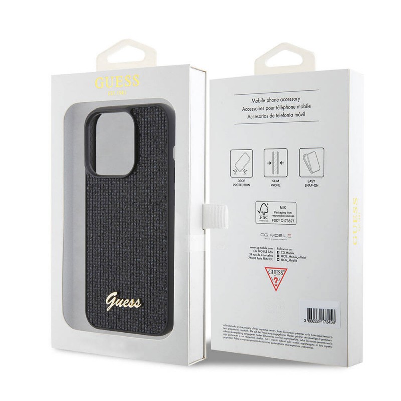 Bal-z Apple iPhone 15 Pro Kılıf Guess Orjinal Lisanslı Yazı Logolu Disco Script Metal Kapak