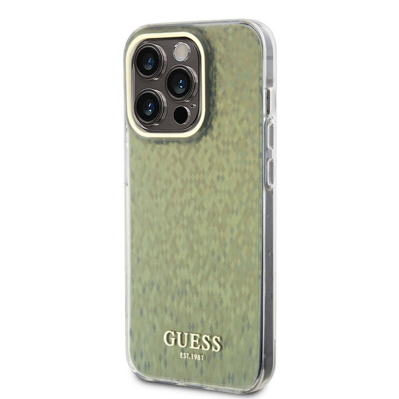 Bal-z Apple iPhone 15 Pro Kılıf Guess Orjinal Lisanslı Yazı Logolu Mirror Disco Kapak