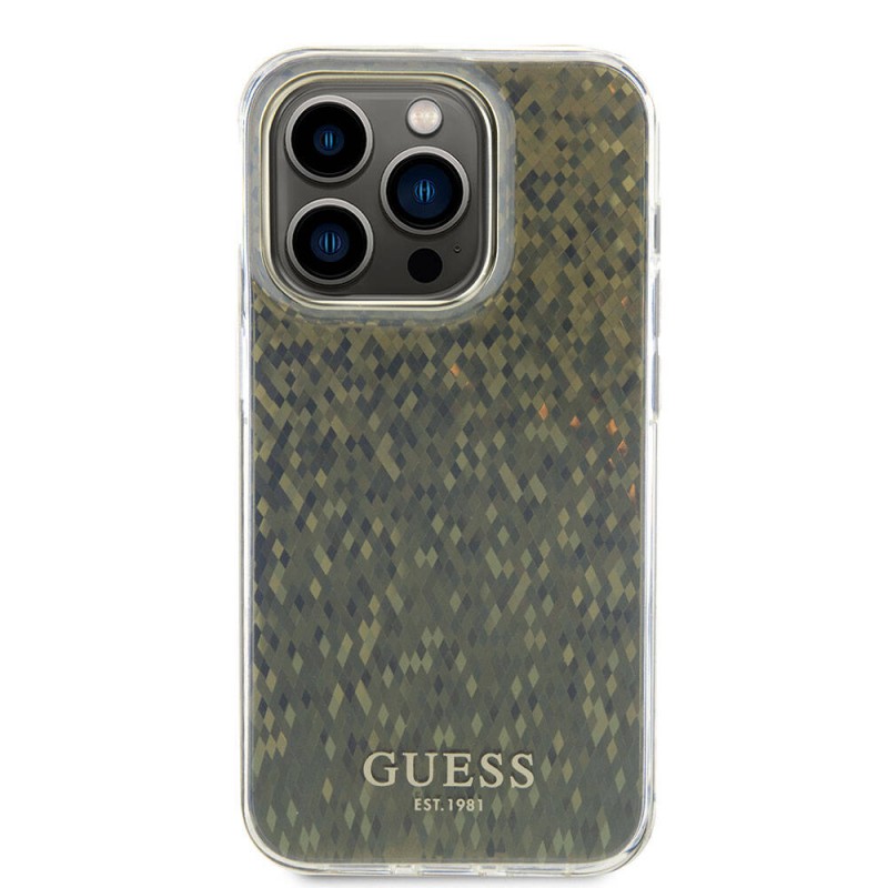 Bal-z Apple iPhone 15 Pro Kılıf Guess Orjinal Lisanslı Yazı Logolu Mirror Disco Kapak