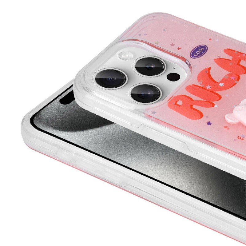 Bal-z Apple iPhone 15 Pro Kılıf Kabartma Figürlü Parlak  Minimini Silikon Kapak